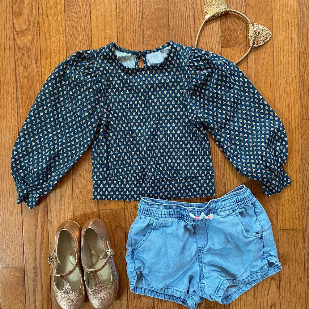 Zara Kids printed top with puff sleeves